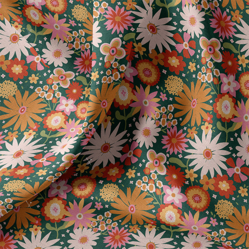 Printed Cotton CHILDHOOD Green / Orange